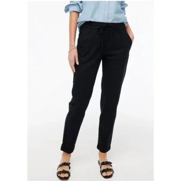 J Crew Factory Linen-cotton Blend Drawstring Pant Size 2 in Black NWT - Picture 1 of 8